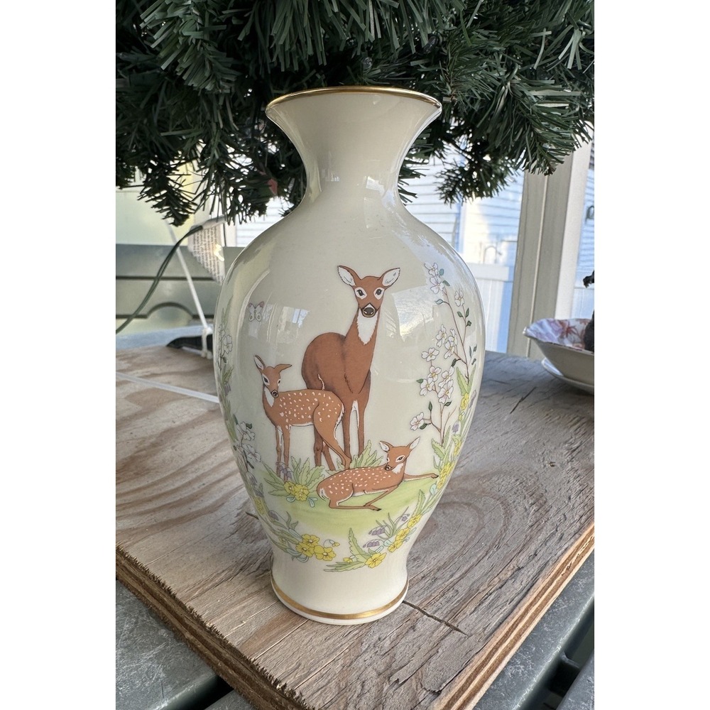 VTG Lenox Mother's Day 1984 Gold Rim Deer Family Vase Limited‎ Edition